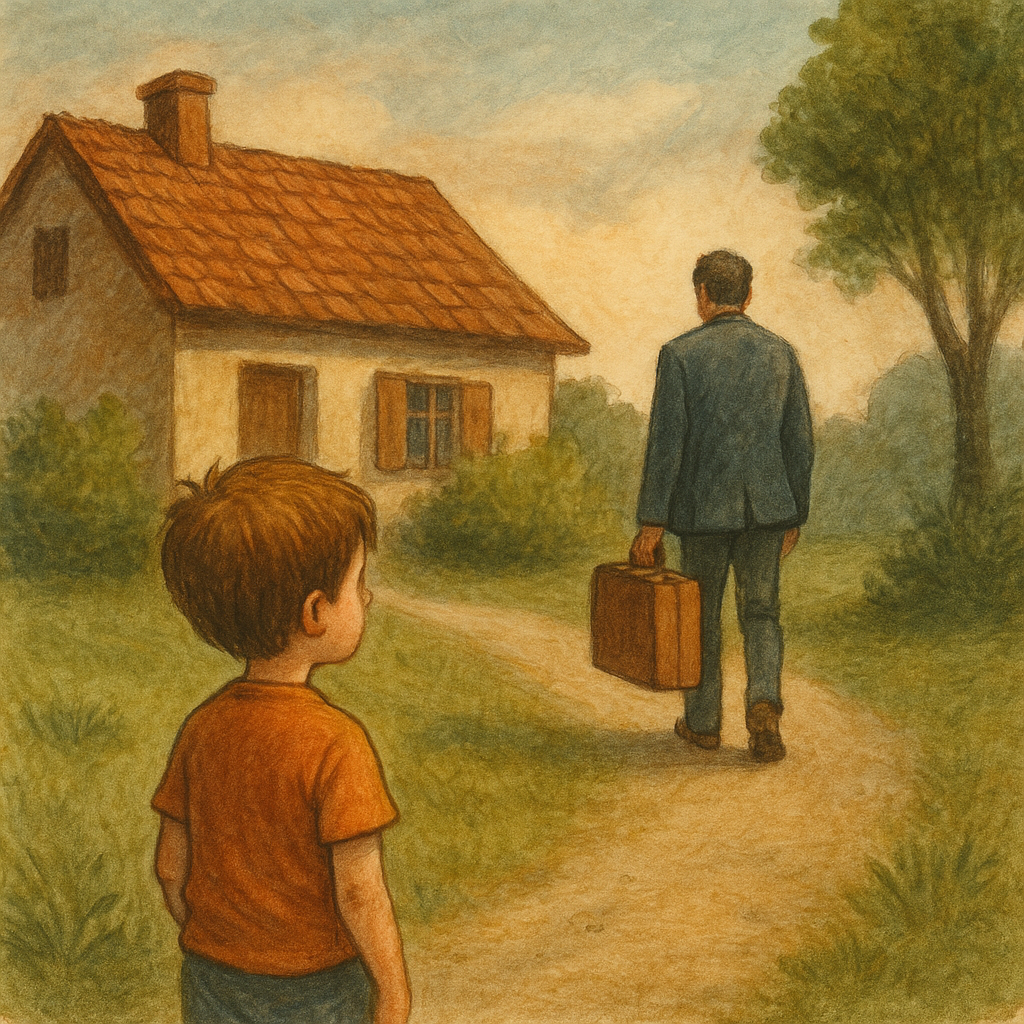 Papà con la valigia mentre lascia la casa