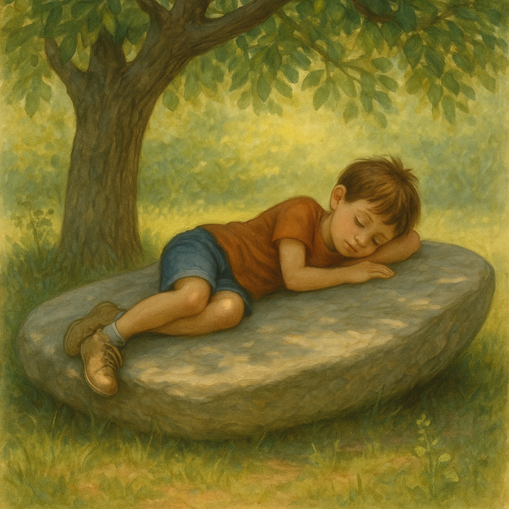 Bambino seduto sul sasso