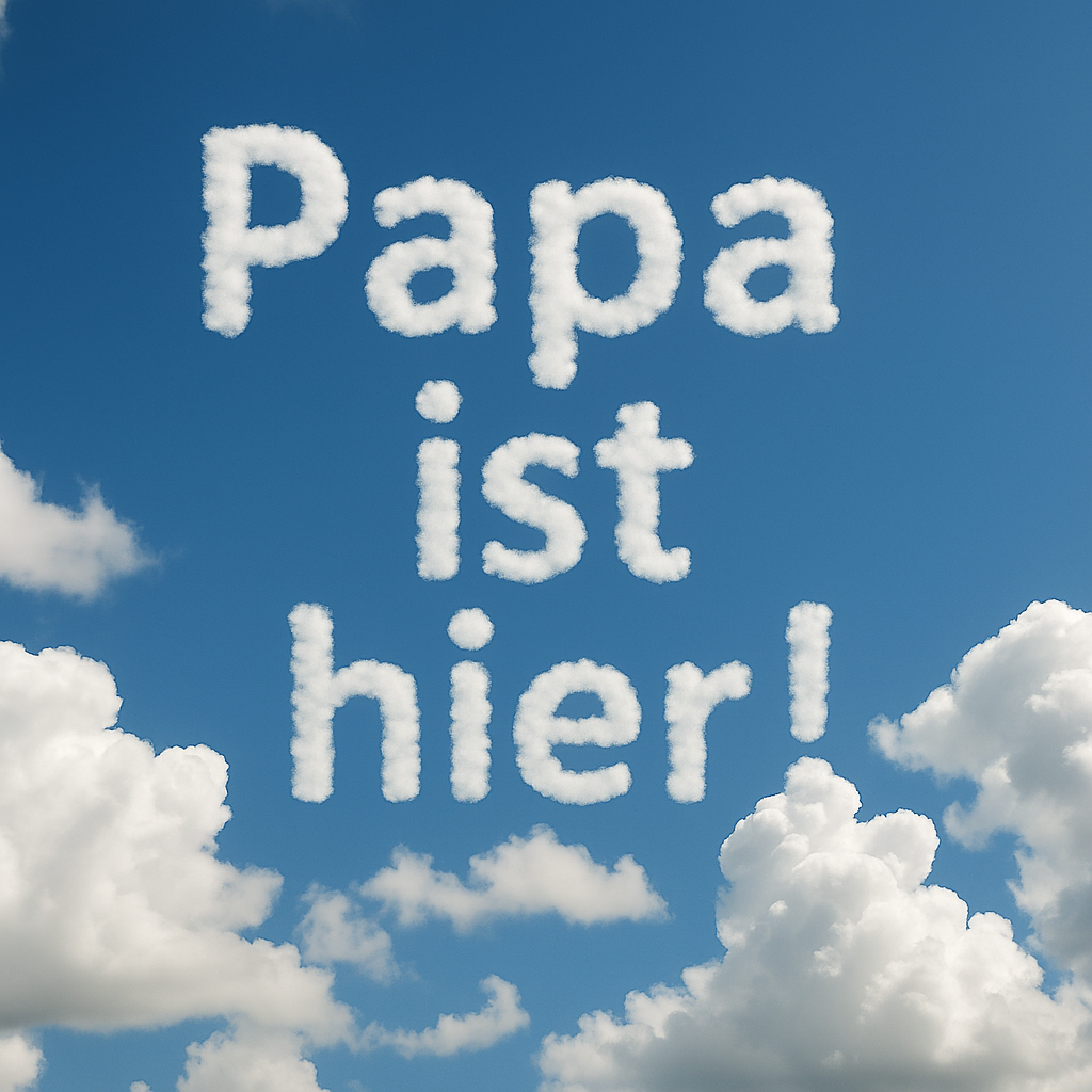 Wolke mit der Aufschrift Papa ist hier